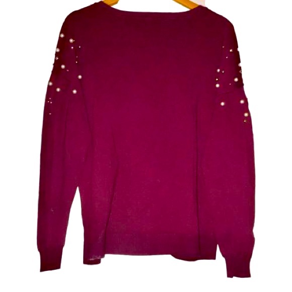 🌷INC Pearls Maroon Raglan Sleeve Cotton Sweater - Picture 2 of 3